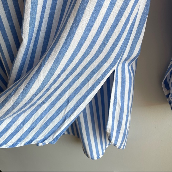 Flint & Moss M Striped Linen Blend Long Button Down Shirt Tunic Coastal Grandma - Picture 11 of 12
